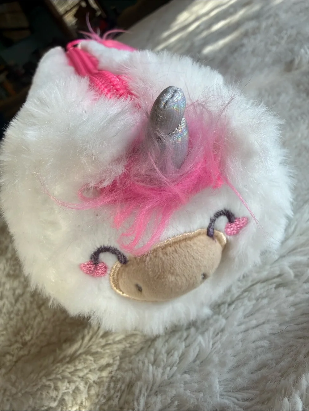 Claire's White and Pink Plush Unicorn Pencil Case